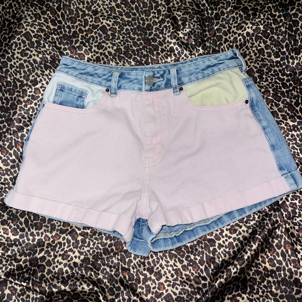 Retro Pacsun Colorblock Denim High Waisted Shorts